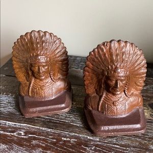 Pair Cast Iron Indian Chief Bookends Iron Will